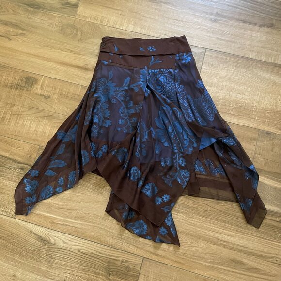 Etro Milano Suit Womens 42 Italy Brown Blue Wool Silk Brocade Handkerchief Skirt - Picture 11 of 14